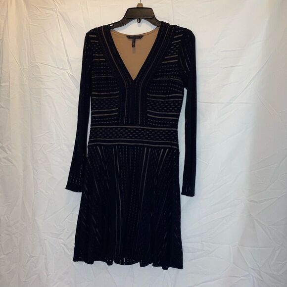 BCBGMAXAZRIA Black and Cream Long Sleeve Dress - Picture 1 of 11